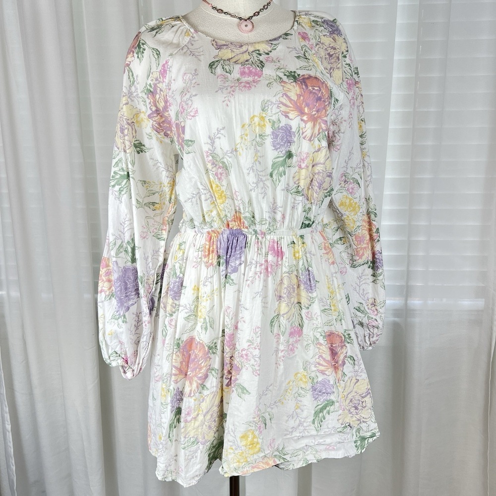 HM Dress Womens Small Floral Mini Cottage Purple Open Back Flowy Bohemian